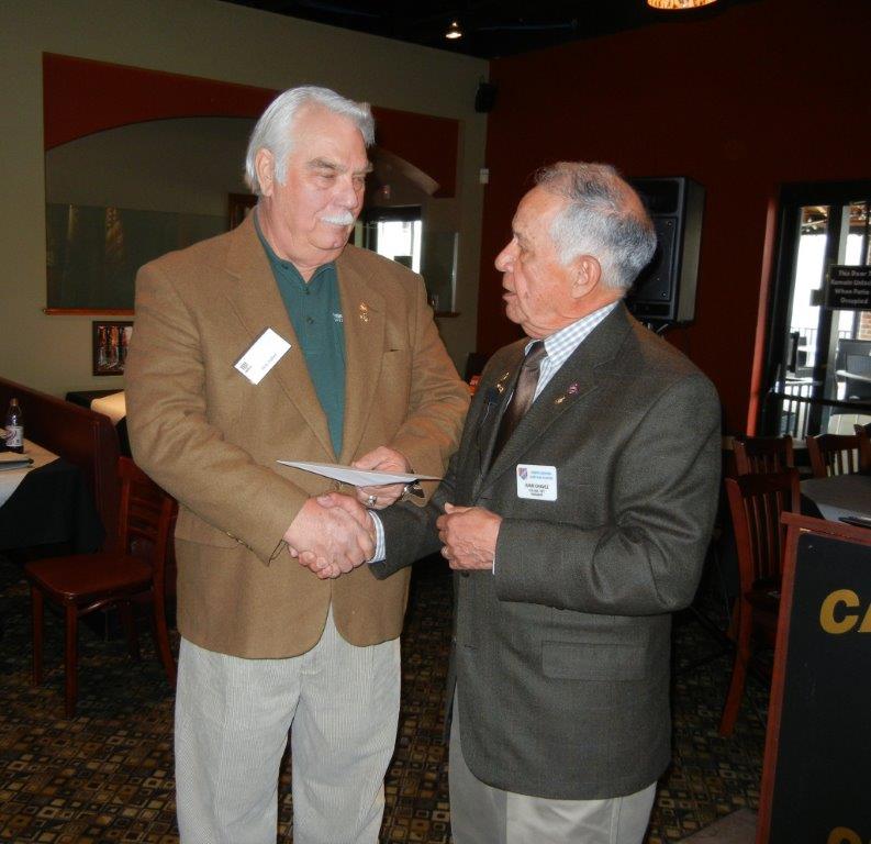 Juan Chavez, president of the Cape Fear Chapter, MOAA, presented Don Talbot, chairman of the Freedom Memorial Park steeting committee and the GWOT fund raising committee, with a check for $2,500.00 to kick off fund raising efforts of the project with more to come.