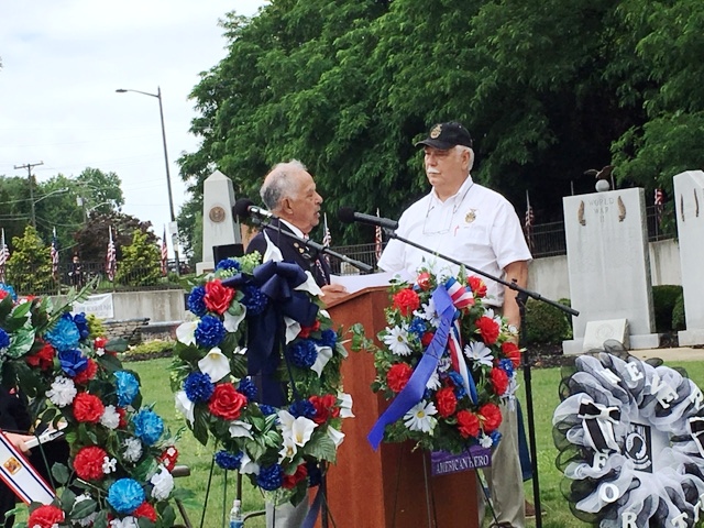 Juan Chavez, president of the Cape Fear Chapter, MOAA, presented Don Talbot, chairman of the Freedom Memorial Park steeting committee and the GWOT fund raising committee, with a check for $3,200.00 to fullfil the promise made of $25,000.00.